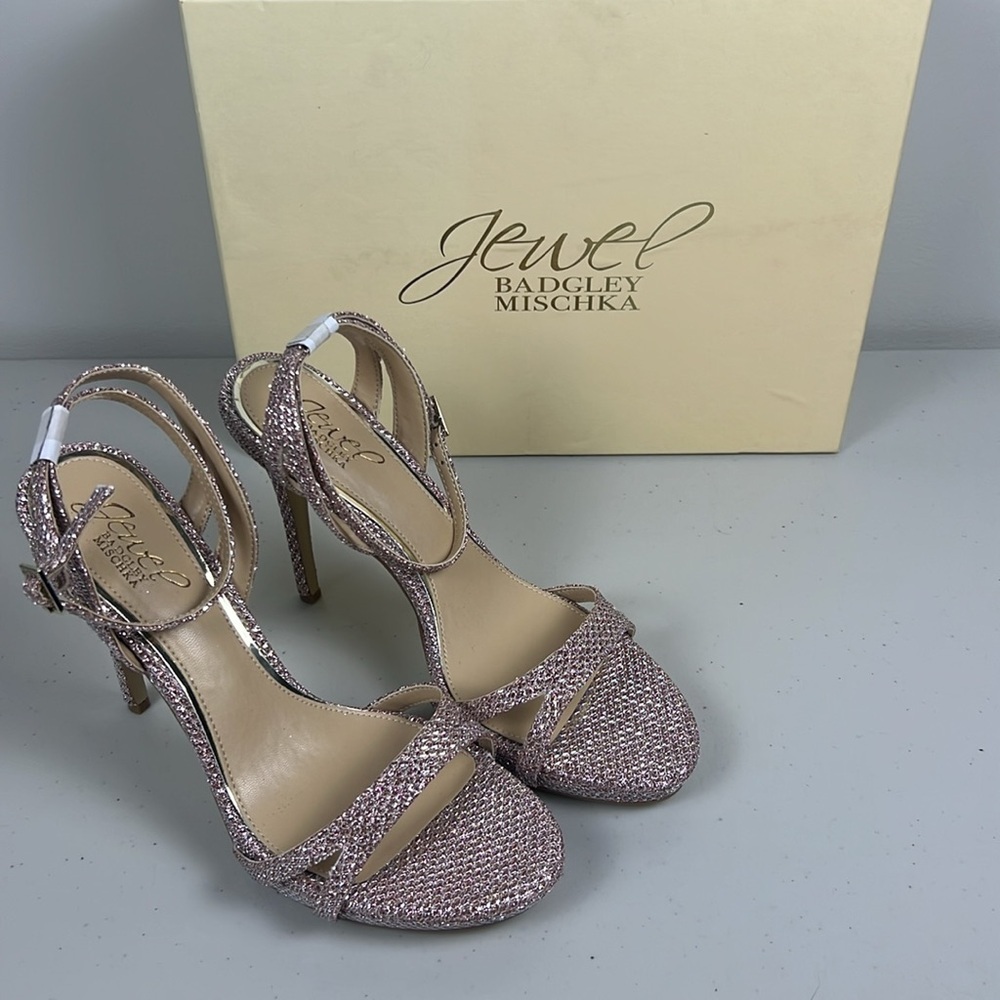 Jewel Badgley Mischka Pink Crystal Embellished Ankle-Strap Heels - Picture 5 of 16